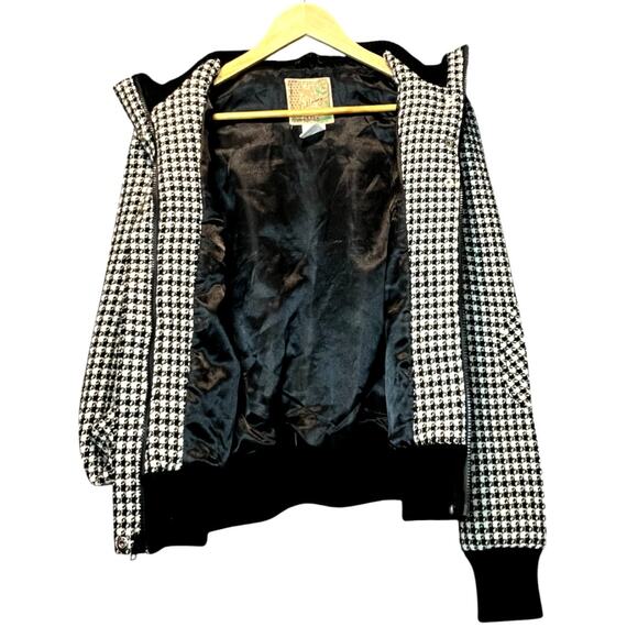 VTG Billabong Black/White Houndstooth Tweed Wool Blend Full Zip Puffed Shoulder - Picture 6 of 14